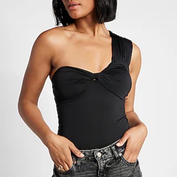 Express Silky One Shoulder Twist Thong Bodysuit With Removable Cups size M black - Picture 1 of 5